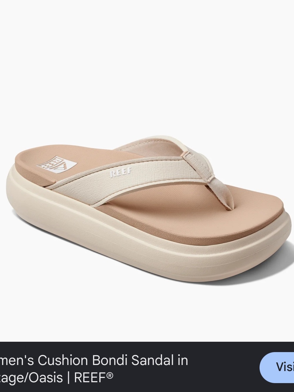 REEF Cushion Bondi Platform Flip Flops Women’s 7 Vintage Oasis Tan Cream Sandals